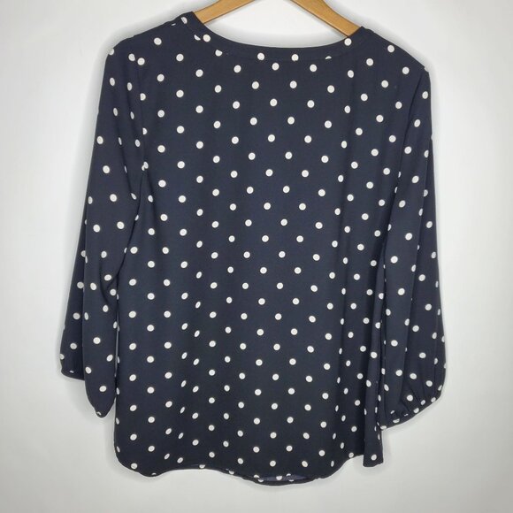 Talbots Womens Black And White Polka Dot Blouse Size M Slit Neck Classic Career - Picture 4 of 9